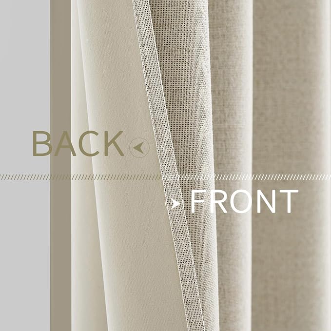 MIULEE 100% Blackout Linen Textured Curtains for Bedroom Solid Thermal Insulated Cream Grommet Room Darkening Curtains & Drapes Luxury Decor for Living Room 52 x 120 Inch (2 Panels)