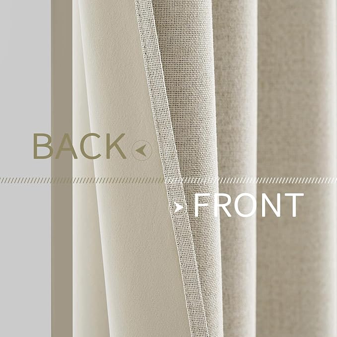 MIULEE 100% Blackout Linen Textured Curtains for Bedroom Solid Thermal Insulated Cream Grommet Room Darkening Curtains & Drapes Luxury Decor for Living Room 52 x 63 Inch (2 Panels)