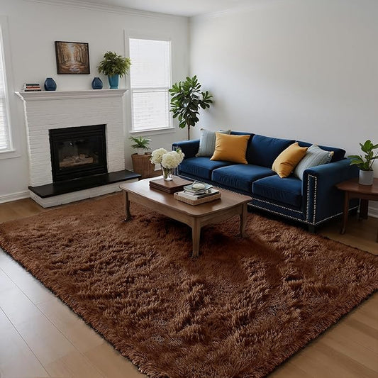 Fluffy Rug Shag Area Rug, Brown 5x8 Area Rugs for Bedroom, Small Bedside Rug, Soft Fluffy Shag Entryway Throw Rugs for Living Room Bedroom Room Home Decor