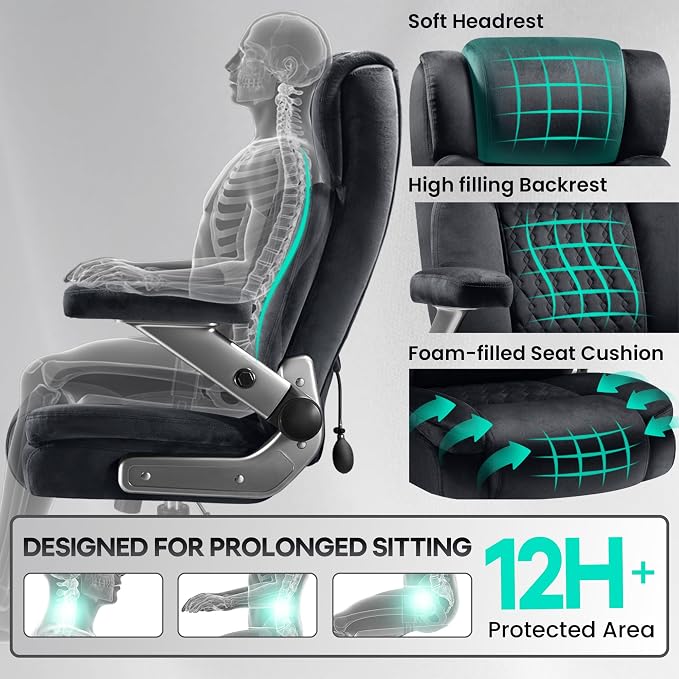 Fabric 700LBS Large Heavy Duty Office Chair with 5D Flip Arms, Big and Tall Cloth Office Chair,High Back Computer Executive Desk Chair with Adjustable Lumbar Support,Dual Rubber Wheel(Black)