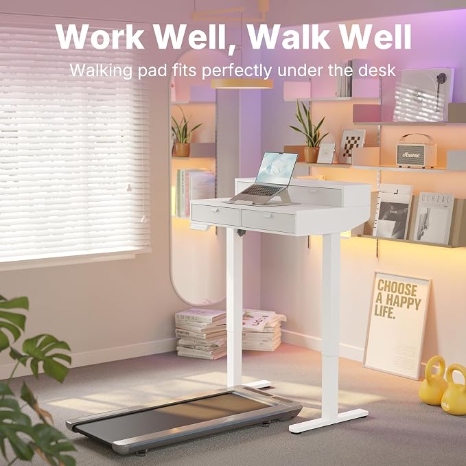 HUANUO 32 X 20 inch Electric Standing Desk with 4 Drawers, Adjustable Height Sit Stand Home Office Desk, C-Clamp Mount Compatible, Ergonomic Stand up Desk with 4 Preset Heights, White