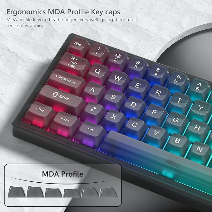 Womier Keyboard Keycaps Jelly, Black Clear Shine Through Keycaps 60 65 75 100 Percent, Transparent Cute Custom Key Cap Set for Cherry MX, Kailh, Outemu, Gateron Mechanical Keyboards(MDA Profile)