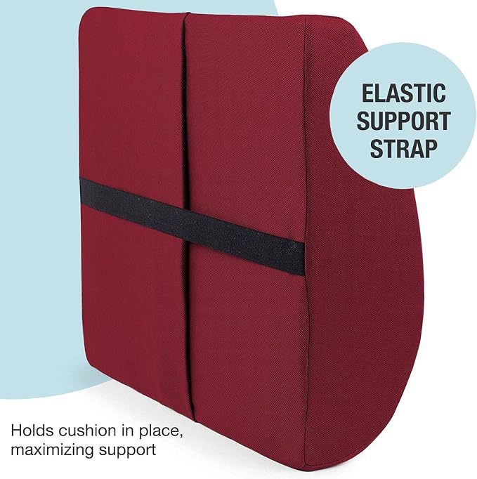 DMI Memory Foam Lumbar Pillow Support Pillow Back Support Chair Cushion with Strap for Better Posture and Easing Back Pain, Black