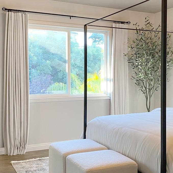 INOVADAY 100% Blackout Curtains for Bedroom, Black Out Curtains 90 Inch Long, Clip Rings Linen Blackout Drapes, Thermal Insulated Room Darkening for Living Room, 2 Panels - Beige,W50xL90