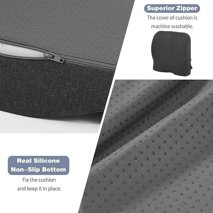 baibu Lumbar Support Pillow for Office Chair, Memory Foam Back Support Cushions Ergonomic Orthopedic Lumbar Pillow for Home, Office, Car, Dark Grey