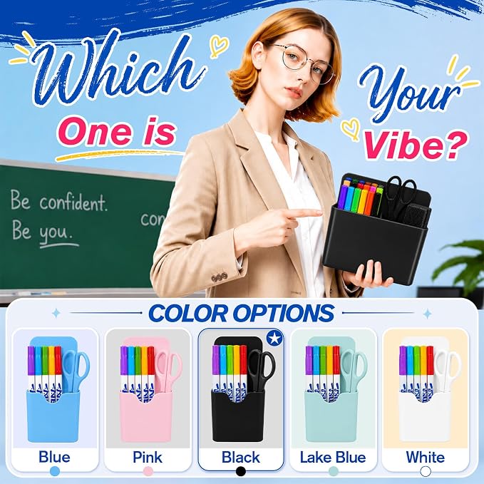Grtard Black Magnetic Pen Holder, 4 PCS Magnetic Marker Holder for Whiteboard, Magnetic Dry Erase Marker Holder, Magnetic Pen Holder for Refrigerator, Magnetic Pencil Holder, Magnet Locker Organizer