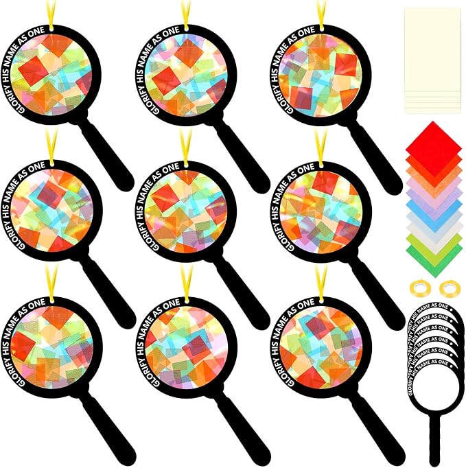 Renbuzhu 48PCS Sunday School VBS Crafts Bulk: Paper Magnifying Glass Nativity Suncatchers, Jesus Religious Christian Activity DIY Kits Church Decorations, Window Stained Glass Effect Art Supplies