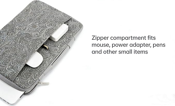 Kinmac Embossed PU Leather 360° Heavy Duty Protective Laptop Sleeve with Poacket (Paisley Grey, 15 inch-15.6 inch)