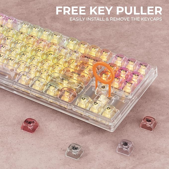 OHY XVX Macaron Balloon Pastel Gradient Transparent Keycaps, MOA Profile 125 Keys PC Shine-Through Keycaps for MX Mechanical Keyboards
