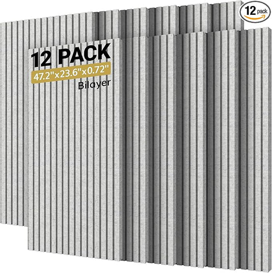 TONOR Dual-Layer Thickened Acoustic Wall Panels Self Adhesive, 12 Pack 47.2"x23.6"x0.72" High Density Large Sound Proof Panels for Walls, Peel and Stick Wall Panels for Interior Wall Décor, Grau