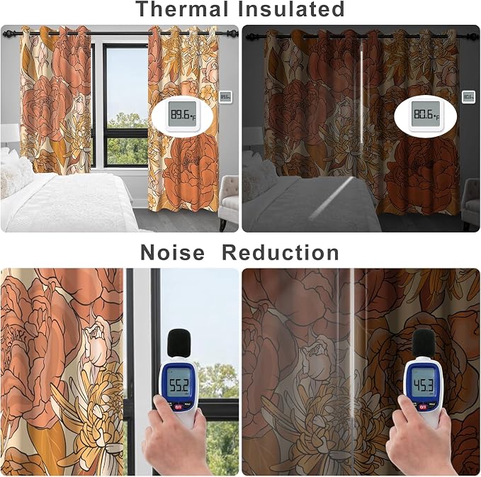 Boho Floral Blackout Curtains for Bedroom, Bohemian Patterned Black Out Curtains 84 inch Long, Spring Room Darkening Curtains for Living Room, Thermal Insulated Window Bedroom Curtains 2 Panels Set