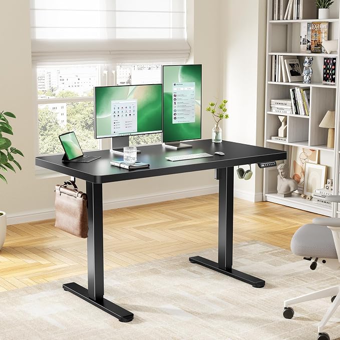 Marsail 55 x 30 Electric Standing Desk with One-Piece Desktop, Sit Stand Desk with Thickened Tabletop, Height Adjustable Stand Up Desk with Cable Management for Home Office(Frame+Desktop, 2 Packages)