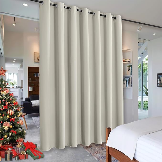 RYB HOME Blackout Curtains Soundproof Energy Saving Insulating Privacy Room Divider Curtains for Patio Sliding Glass Door Living Room Garage Home Theatre Large Window, W 150 x L 90 inches, Natural