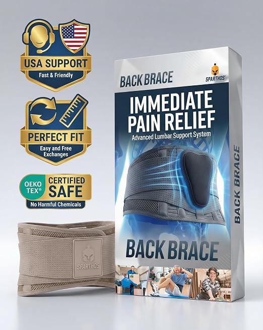 Sparthos Back Brace for Women & Men, Sciatica, Lower Back Pain - Taupe-MD
