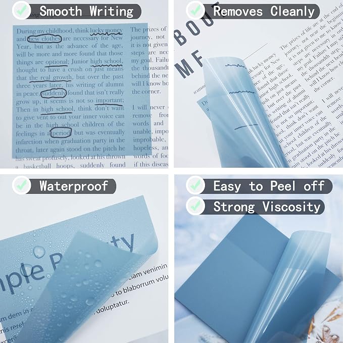 YOUDEFUL 800Pcs Transparent Sticky Notes, 3"x3" Clear Sticky Notes, Waterproof Translucent Sticky Note Pads for Books Annotation, Clear Post it Notes for Bible Study, School, Office（Morandi）