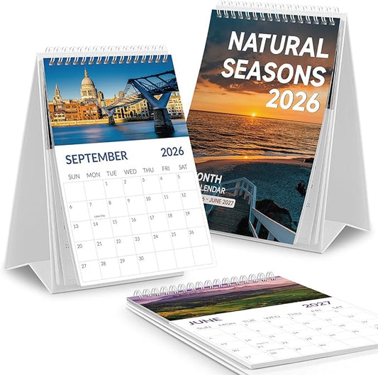 Desk Calendar 2026, 18 Months Desk Calendar 2026-2027 - From January 2026 to June 2027, Small Calendar 2026-5.9" x 8.9", Small Desk Calendar with Dual Coil for School, Home and Office Supplies, Natural Seasons