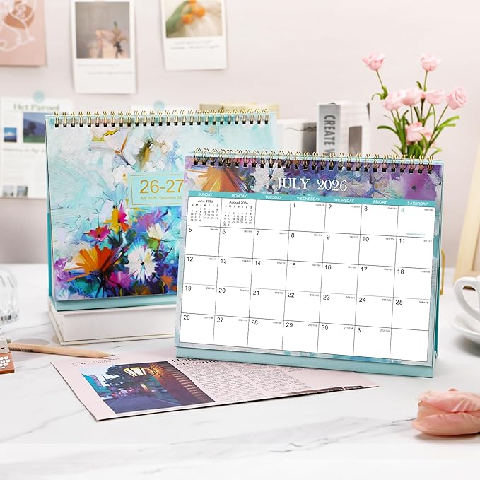 2026-2027 Desk Calendar - Standing Flip Desktop Calendar 2026-2027, JUL 2026 - DEC. 2027, 9.8" x 8.3", Desktop Calendar, Memoranda Lined Pages with Thick Paper, Strong Twin-Wire Binding