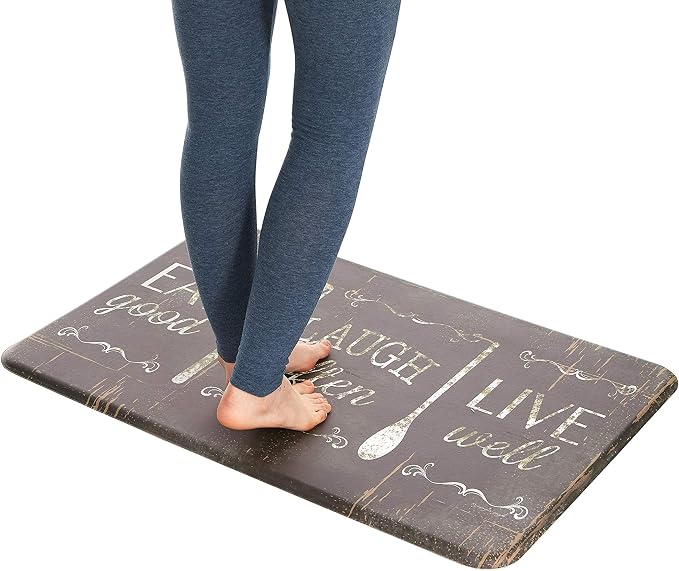 J&V TEXTILES Anti Fatigue Cushioned Comfort Mat, Ergonomically Durable, Supportive, Padded, Thick and Washable, Stain-Resistant, Kitchen, Garage, Office Standing Desk Mats (Eat Laugh Live)*
