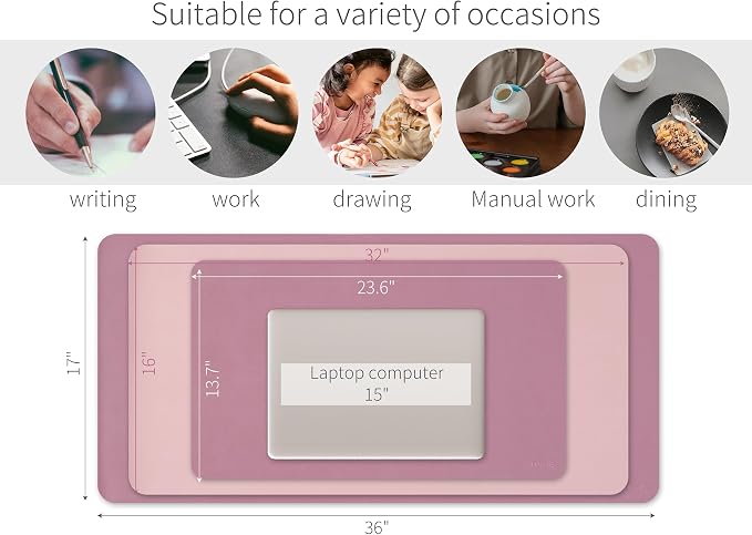 RENMTURE Double-Sided Two-Tone Faux Leather Desk mat Desktop Organization and Accessories Home and Office Large Mouse pad Game and Work (Purple/Pink, 32"x16")