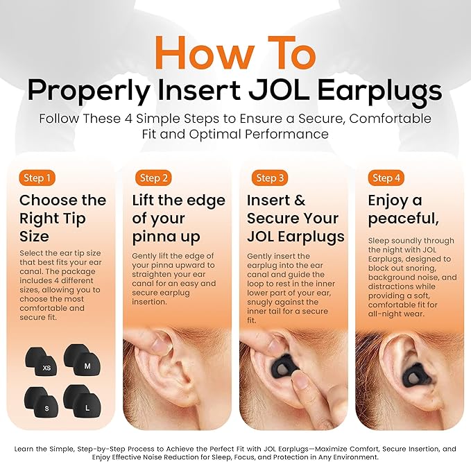 Ear Plugs for Sleeping Noise Cancelling, Soft Silicone Earplugs for Sleep, High Fidelity Reusable Noise Reduction Ear Plugs with 4 Ear Tips Sizes, Hearing Protection for Concerts & Travel (Black)