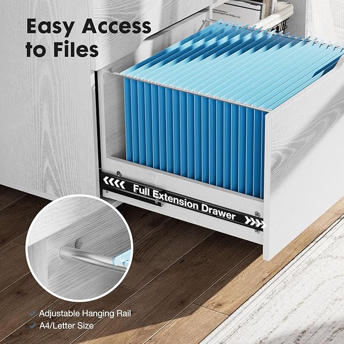 DUMOS File Cabinet with 3 Drawers, Wood Under Desk Storage Printer Stand | Rolling Lateral Filing Cabinet with Adjustable Shelves for Home Office Study Organizatiom, Classic White