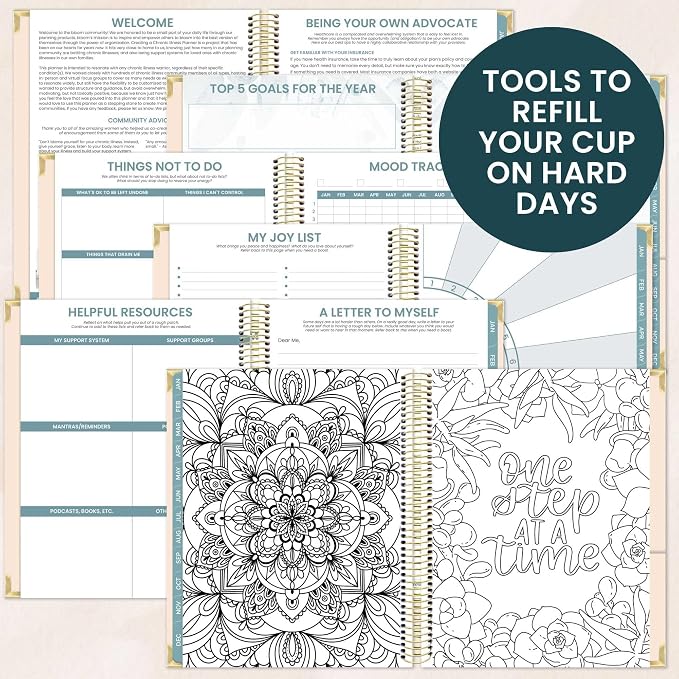 bloom daily planners Undated Chronic Illness Planner & Medical Journal - 12 Month Pain & Symptom Tracker, Mood & Medication Log, Appointment Organizer (7” x 9”)- You Are Stronger Than You Think