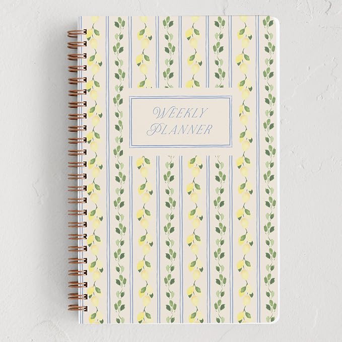 Minted Limoncello 2026 Weekly & Monthly Undated Planner, 5.5" x 8.5" Lemon Vine Spiral Bound Planner Notebook, 132 Pages, Undated Monthly & Weekly Layouts with 2026–2027 Reference Calendars