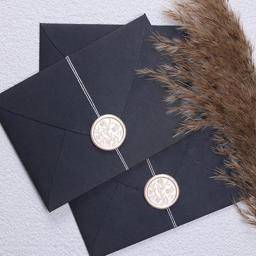 UNIQOOO Wax Seal Stickers - 3D Floral Wedding Invitation Envelope Seal Sticker, 50 Pcs Flower Self- Adhesive Champagne Stickers, Perfect for Invitation, Christmas, Gift Wrapping