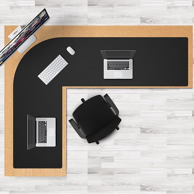 Cacoy 82.7"L x 61.8"L x 23.6"W L-Shaped Desk Mat, 83 Inch PU Leather Large Executive Desk Pad Blotter, Corner Computer Desk Protector for Home Office, L Shaped Gaming Mouse Pad for Corner Desk, Black