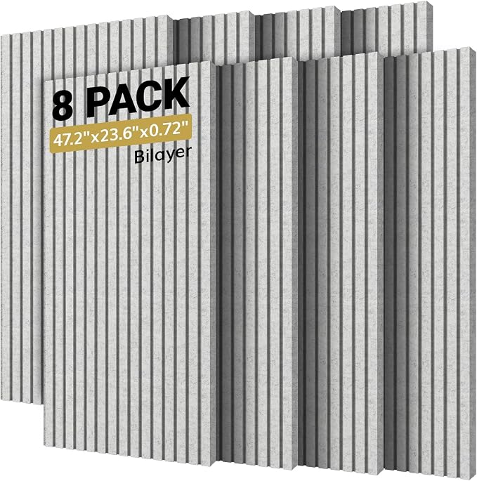 TONOR Dual-Layer Thickened Acoustic Wall Panels Self Adhesive, 8 Pack 47.2"x23.6"x0.72" High Density Large Sound Proof Panels for Walls, Peel and Stick Wall Panels for Interior Wall Décor, Grey
