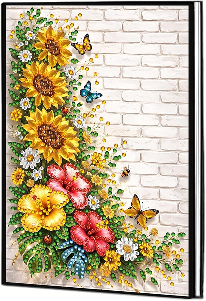 FRANDEK Diamond Art Painting Notebook Kit, Flower Butterfly A5 DIY Journal with 50 Blank Pages, Crystal Rhinestone Cover with Waterproof Canvas, Beginner Craft Set with Full Tools for Adults