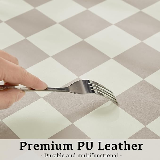 Checkered Desk Mat, Large Cute Aesthetic Retro PU Leather Computer Laptop Desk Mat, Non-Slip Waterproof Mouse Keyboard Pad, Desk Writing Mat for Work/Home (Khaki, 23.6" x 13.7")