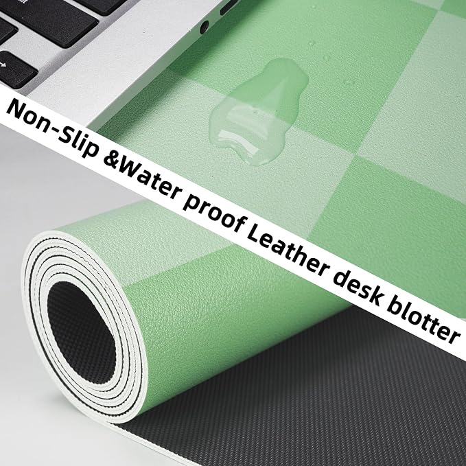 AFIING Sage Green Checkered Desk Mat 31.5" x 12", Waterproof Desk Pad | Non-Slip Rubber Base, Easy Clean Surface, Desk Protection, Office & Home