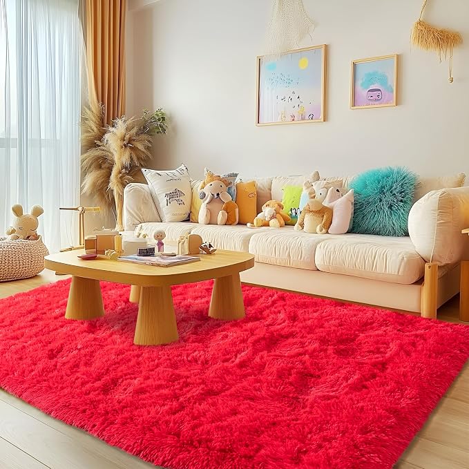 Awaytail 2x6 Fluffy Area Rug - Soft Shag Runner Rug for Bedroom - Non Slip Runner Living Room Rug Plush Carpet Runner Red