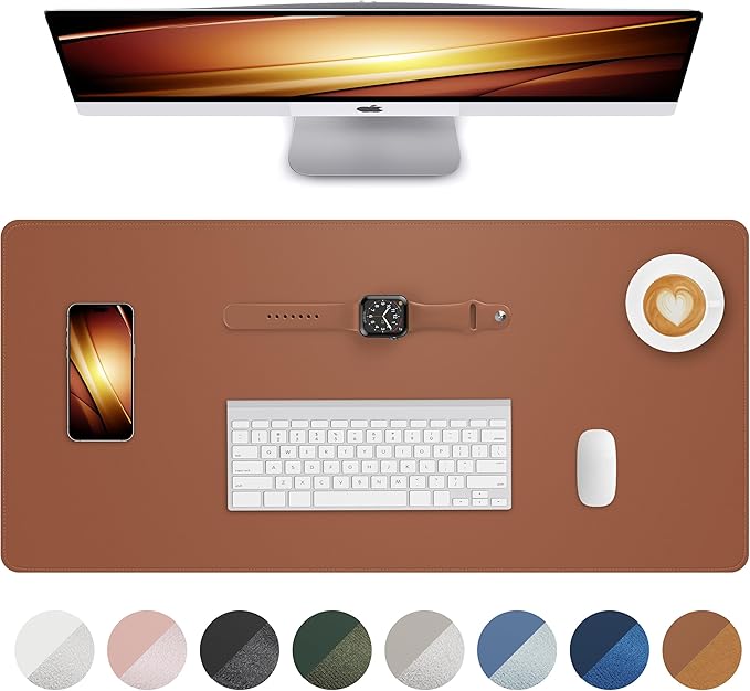 Leather Desk Pad Protector, Mouse Pad, Office Desk Mat, Non-Slip PU Leather Desk Blotter, Laptop Desk Pad, Waterproof Desk Writing Pad for Office and Home (Brown, 31.5" x 15.7")