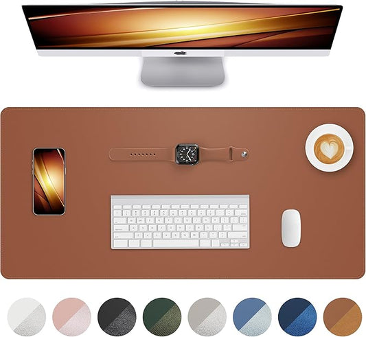 Leather Desk Pad Protector, Mouse Pad, Office Desk Mat, Non-Slip PU Leather Desk Blotter, Laptop Desk Pad, Waterproof Desk Writing Pad for Office and Home (Brown, 31.5" x 15.7")