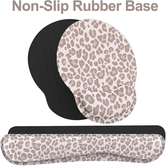 Ergonomic Mouse Pad with Wrist Rest and Keyboard Wrist Rest, Mousepad and Wrist Rest for Computer Keyboard, Pain Relief, Non-Slip Rubber Base, Mouse Pad with Wrist Support for Gaming, Leopard