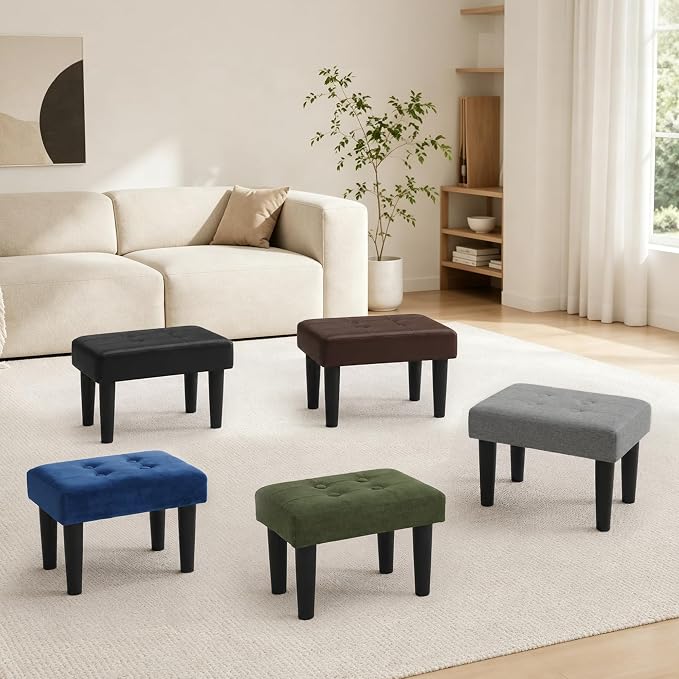 CAROLMADE Footstool Ottoman with Legs, Velvet Small Foot Rest Under Desk, Ottoman with Storage for Living Room, Bedroom, Entryway Green