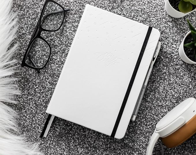 Scribbles That Matter Black Paper Bullet Dotted Journal Notebook | B5 Starry Night Free white gel pen | 160gsm Blackout no-bleed dot grid paper | For Men and Women | 7 x 10 in | White