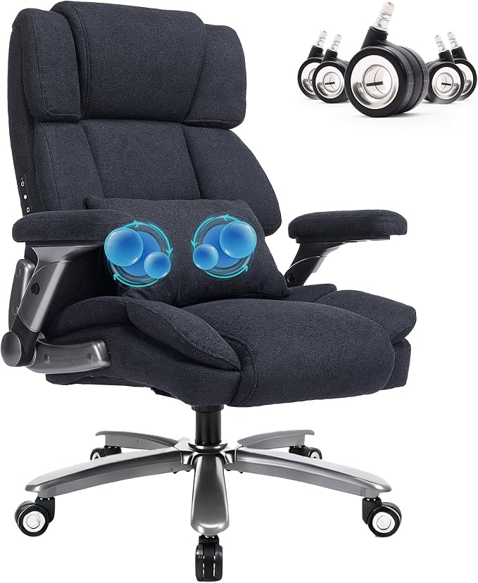 400lbs Big and Tall Executive Chair, Heavy Duty High Back Home Desk Chair | Ergonomic Office Chairs with 3D Kneading Massage, 3D Armrests, 5 Quiet Dual Rubber Wheel, Thick Pocket Spring Cushion