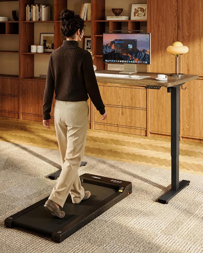 FLEXISPOT EN1 One-Piece Standing Desk, 48"x24" Seamless Desktop Electric Height Adjustable Desk for Home Office, Multi-Monitor Setups & Easy Assembly, Black Walnut (Black Frame)