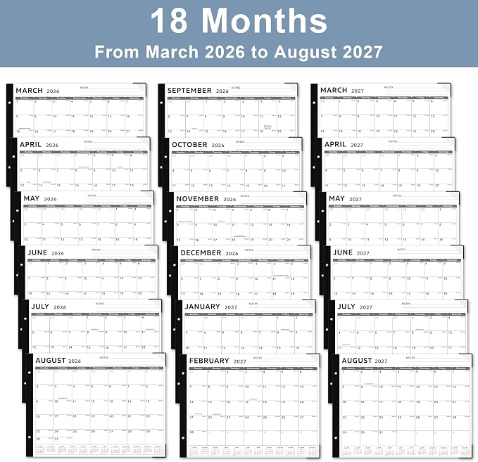 Desk Calendar 2026-2027, KOPEESY 22" x 17" Large Desk Calendar, 18 Mouths From March 2026 to August 2027, Desktop Calendar with Notes and Thick Paper for Home, Office and School