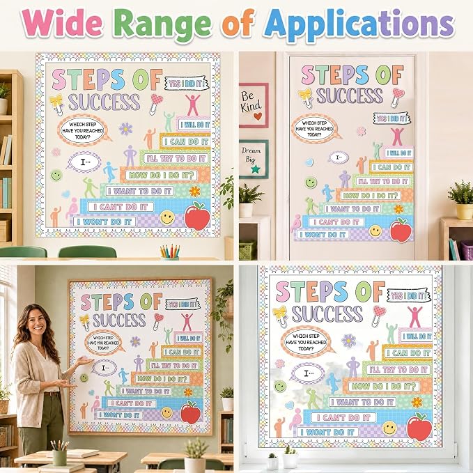 Motivational Bulletin Board Decoration Set Back to School Positive Classroom Decor Steps of Success Paper Cutouts Educational Sayings Accents for School Door Wall Decor Supplies (Composition)