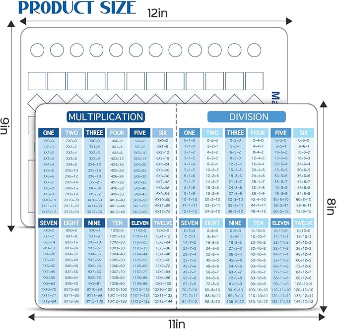Multiplication Master Kit - 3 Pack Double Sided Dry Erase Math Whiteboards & Times Table Chart | 9"x12" Multiplication Division Boards + 8"x11" Multiplication Table | Classroom Homeschool Supplies