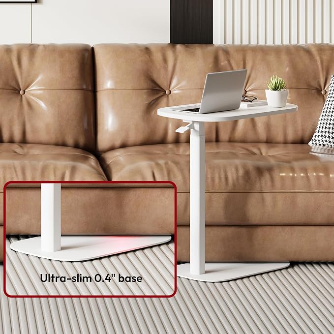SANODESK 24''Standing Desk Pneumatic Height Adjustable Mobile Overbed Table | Desk Laptop Desk,Bedside Table,Computer Cart for Home Office Computer Workstations Small Spaces,23.6"W x 13.8"D,White