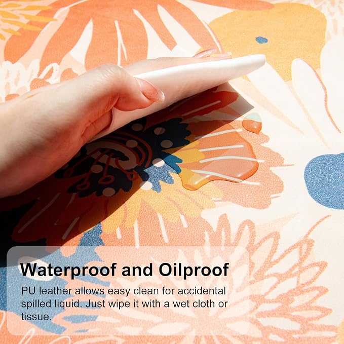 QiyI Large Desk Pad, Floral Mouse Pad Desktop Decor, Waterproof PU Leather Desk Cover Protector, Desk Accessories for Office Home Work Writing Gaming 31.5" x 11.8" - Orange Blue Flowers
