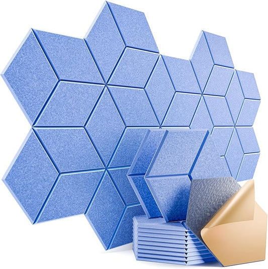 12 Pack Self-Adhesive Acoustic Panels 12" X 10" X 0.4" - Sound Proof Foam Panels with High Density, Y-Lined Design, Flame Resistant, Absorb Noise and Eliminate Echoes(Steel Blue)