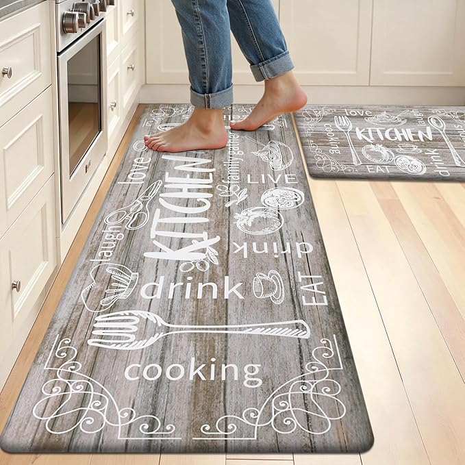 HEBE Kitchen Rugs Set of 2, Cushioned Anti Fatigue Kitchen Mats for Floor, Non Slip Waterproof Comfort Standing Desk Mat Carpet for Sink, Stove, Laundry Room