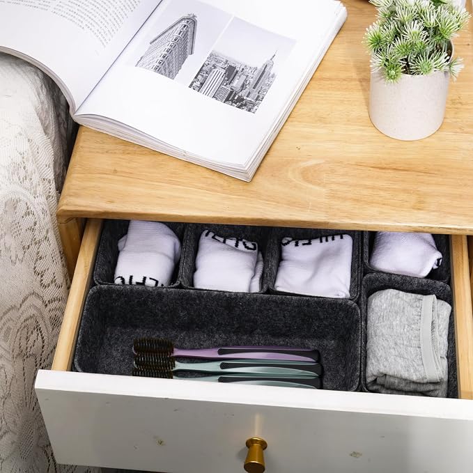Desk Drawer Organizer Bins, 8pcs Felt Shallow Bathroom Storage Trays, Office Accessories & Workspace Organizers Jewelry & Makeup Boxes Containers(Black)