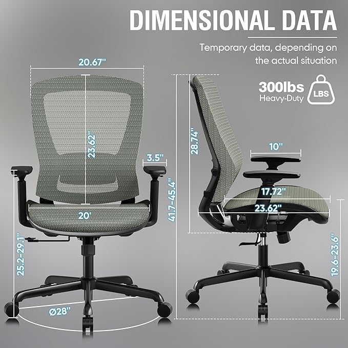 ELABEST T96 Mesh Office Chair,Ergonomic Computer Desk Chair,Sturdy Task Chair- Adjustable Lumbar Support & Armrests,Tilt Function,Comfort Wide Seat,Swivel Home Office Chair